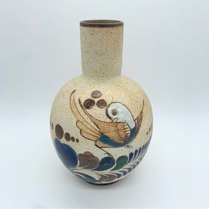 Vintage Mora Mex Mexican Folk Art Tonola Sandstone pottery vase with bird